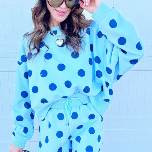Blue Polka Dot Crop Sweatshirt
