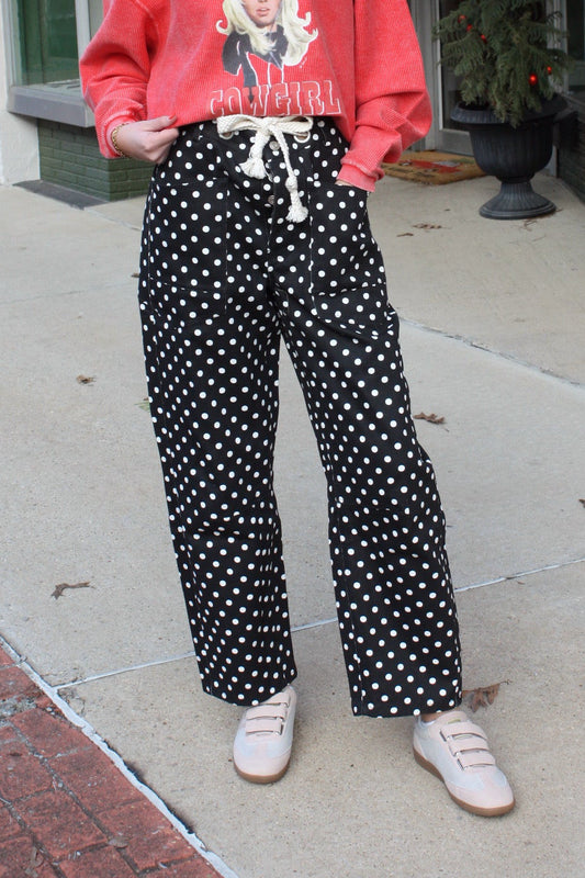 Polka Dots String Barrel Pants