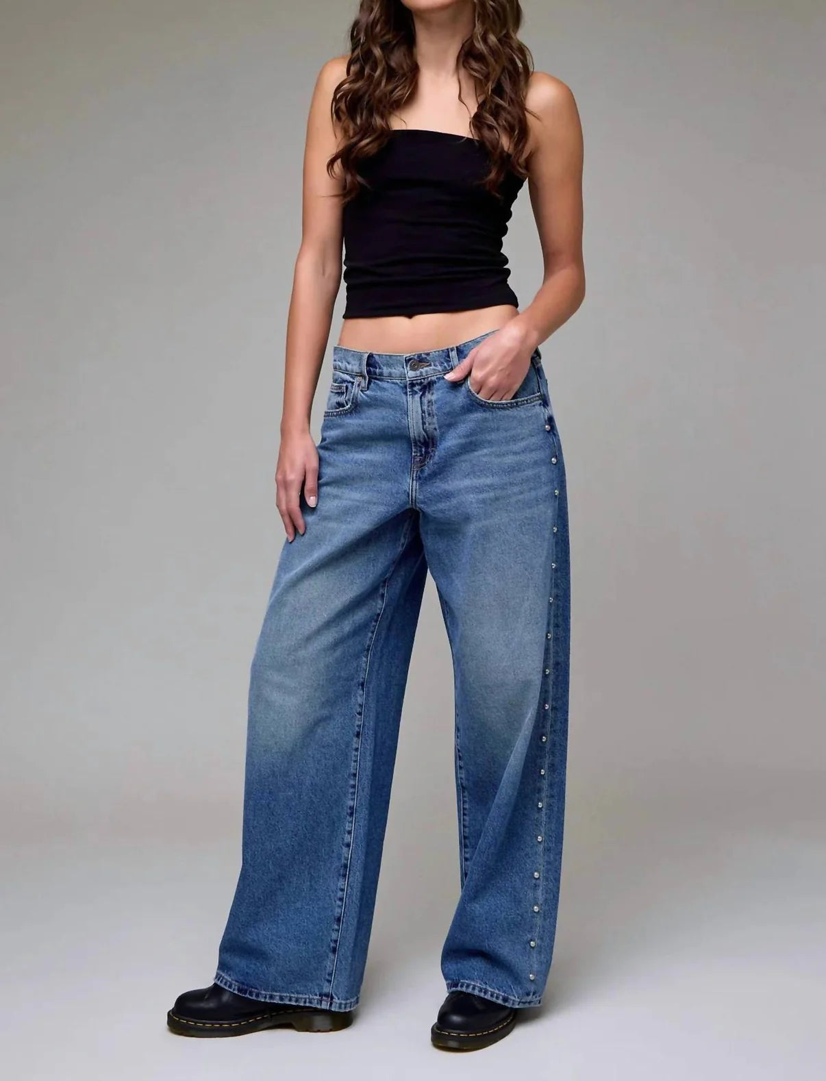 Blue Embellishment Oversized Baggy Jean