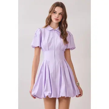 Fit and Flare Zipper Front Bubble Sleeves Dress