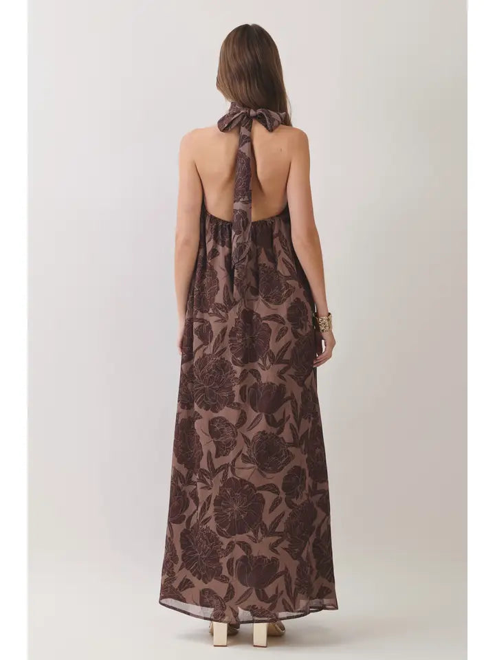 Floral Print Scarf Maxi Dress