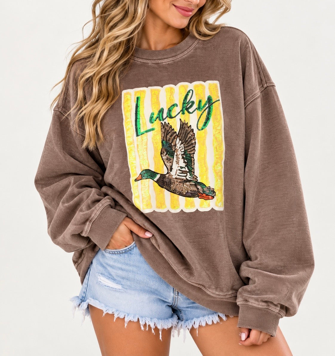 Lucky Ducky Sequin Patch Crew