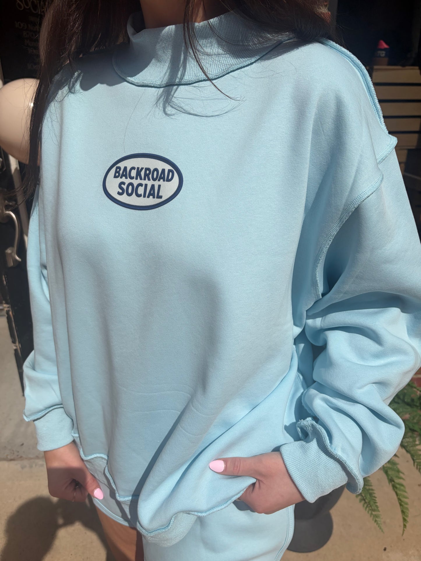 Faux Patch Mock Neck