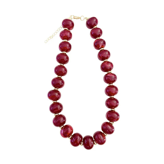 Marble Chunky Beaded Necklace- Red