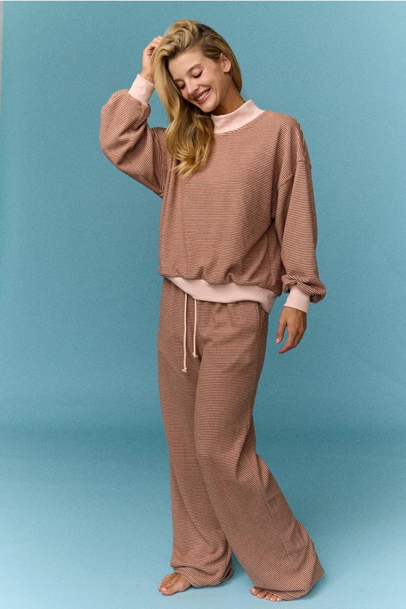 Mock Neck Stripe Lounge Set