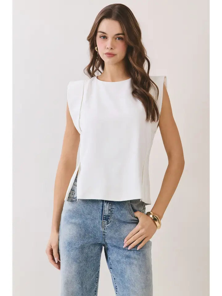 Structured Shoulder Accent Sleeveless Top