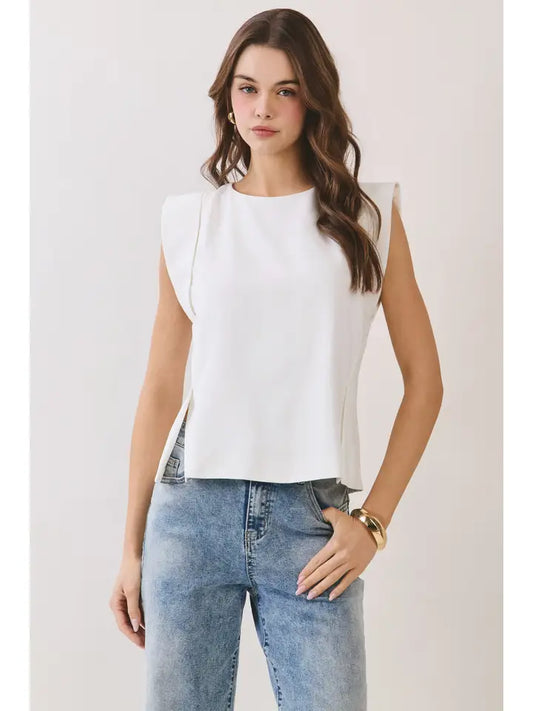 Structured Shoulder Accent Sleeveless Top