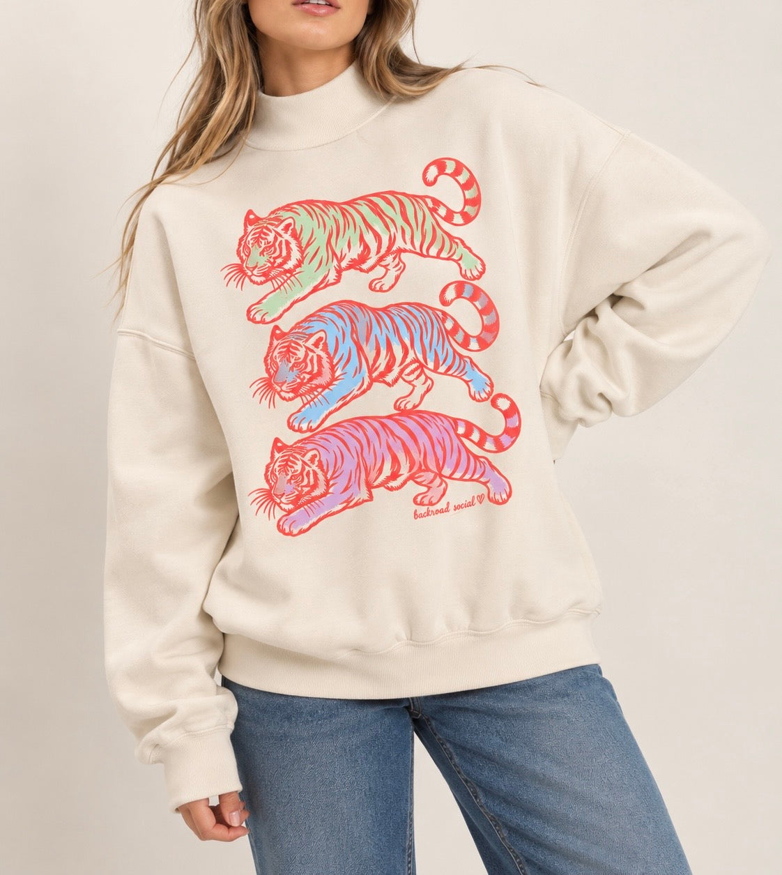 Colorful Tiger Mock Neck