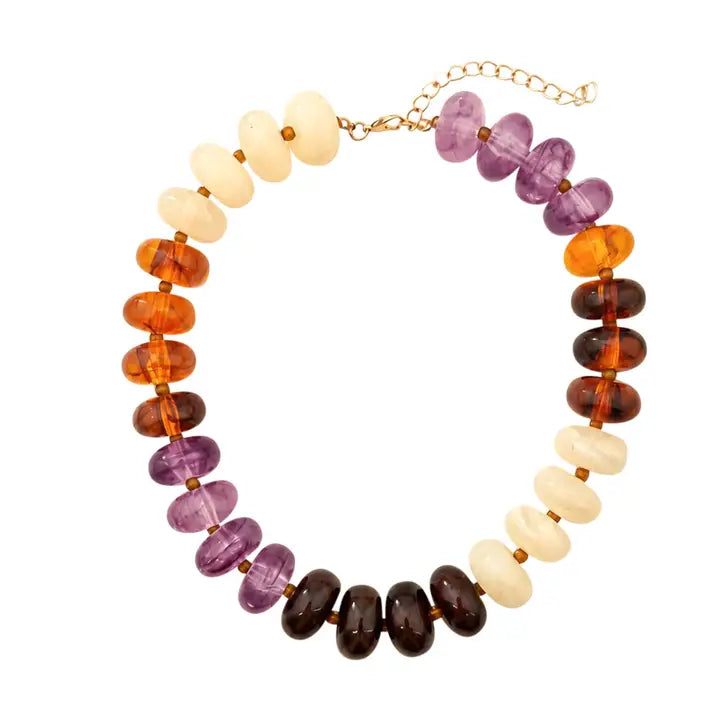 Carissa Chunky Beaded Necklace- Tortoise Purple Mix