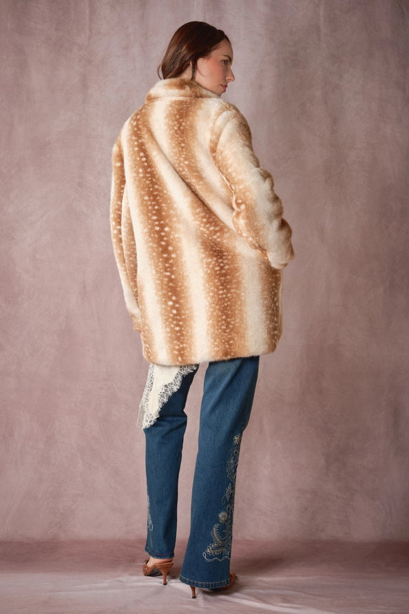 Deer Print Faux Fur Coat