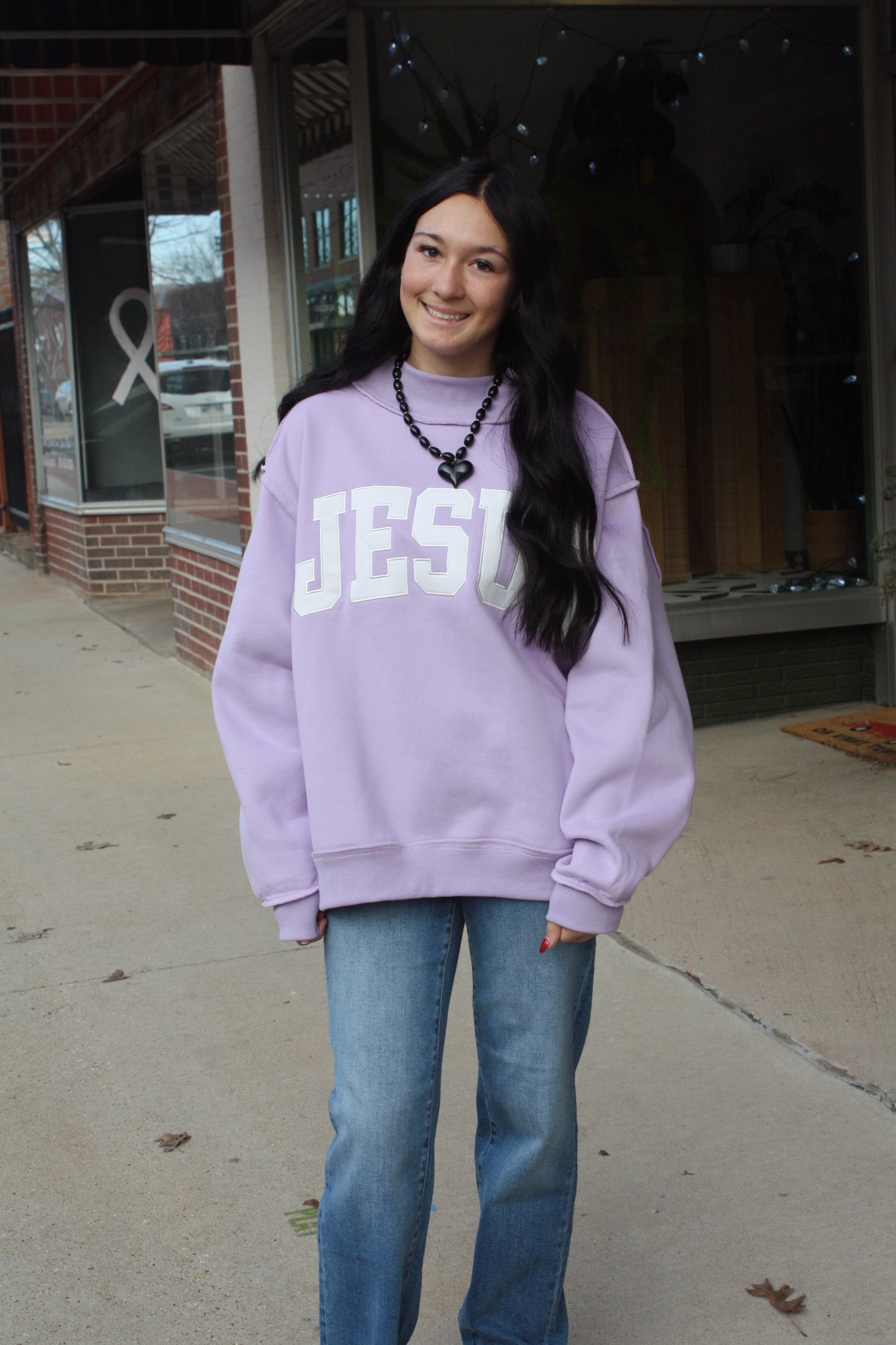 'jesus' Embroidered Mock Neck Sweatshirt