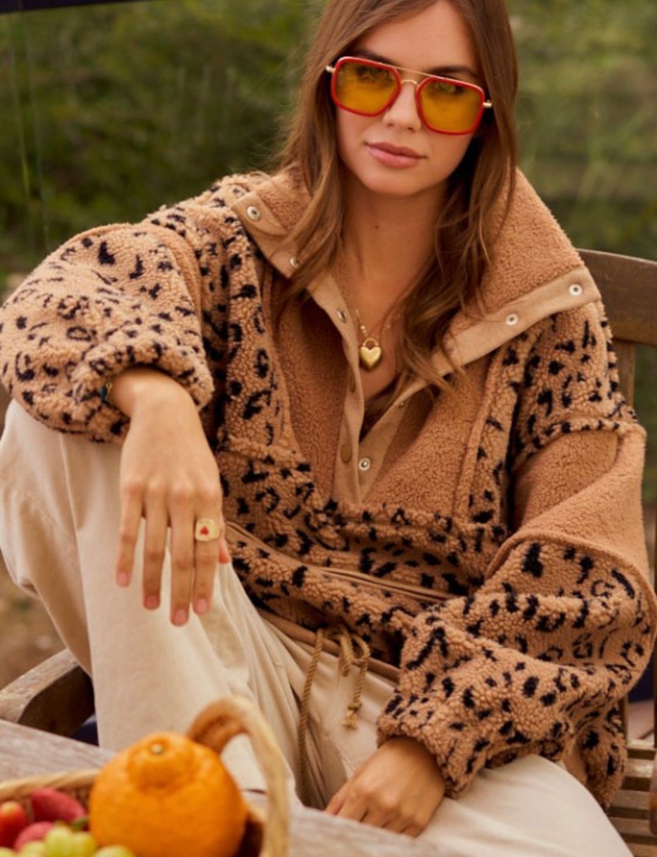 Fleece Zipper Front Leopard Pullover