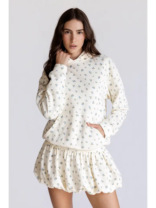 Floral Bubble Hem Hoodie Dress