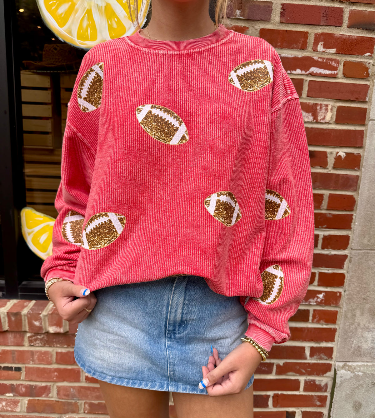 Sequin Football Corded Crew