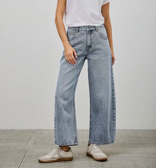 High Rise Barrel Jean- Medium Light Wash