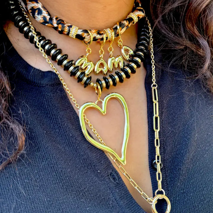 Richie Black Beaded Necklace with Jumbo Heart Charm
