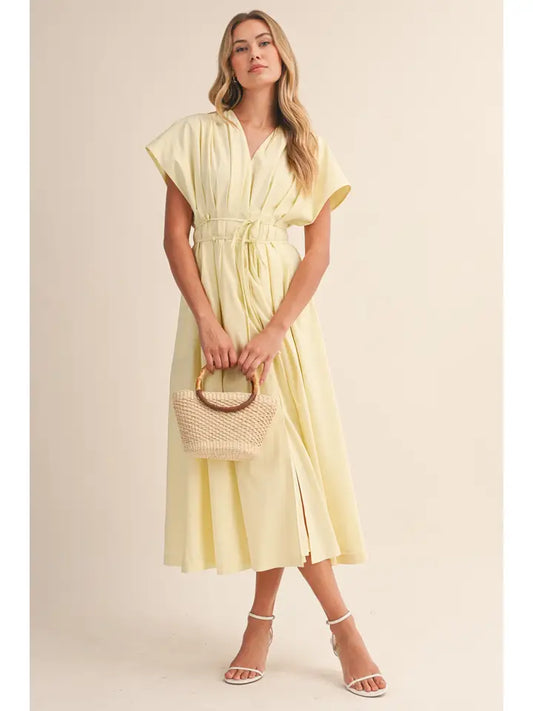 Pleated Detail Belted Maxi Dress