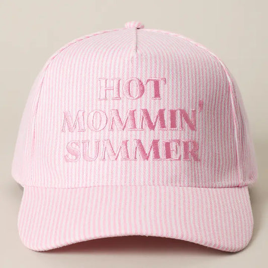 Hot Mommin' Summer Embroidered Striped Trucker Hat