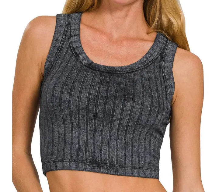 Ribbed Sleeveless Scoop Neck Cropped Tank Top