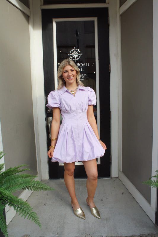 Fit and Flare Zipper Front Bubble Sleeves Dress