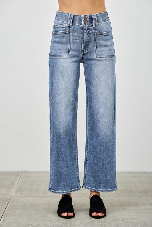 HIGH Rise Crop Straight with Double Button