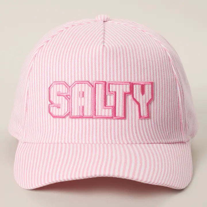 Salty Embroidered Patch Seersucker Stripe Brim Trucker Hat