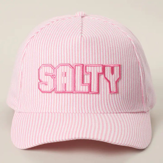 Salty Embroidered Patch Seersucker Stripe Brim Trucker Hat