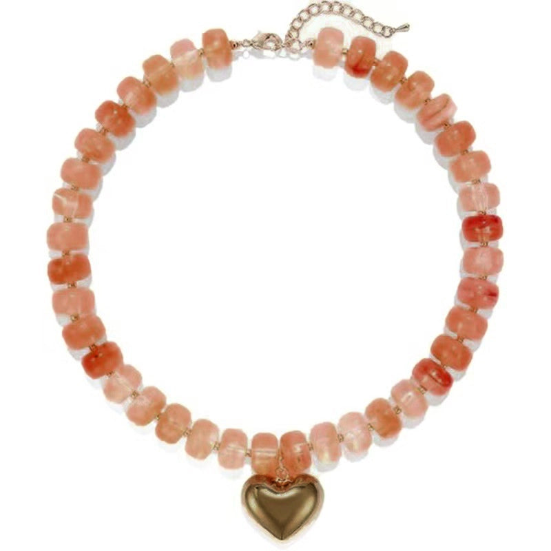 Resin Bead Necklace with Gold Heart
