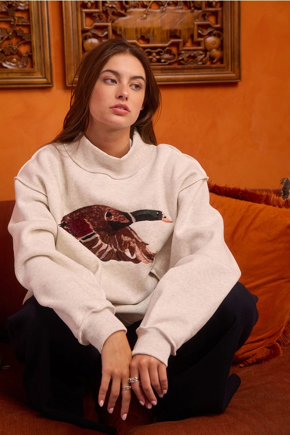 Mallard Embroidered Mock-Neck