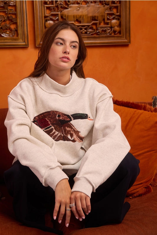 Mallard Embroidered Mock-Neck