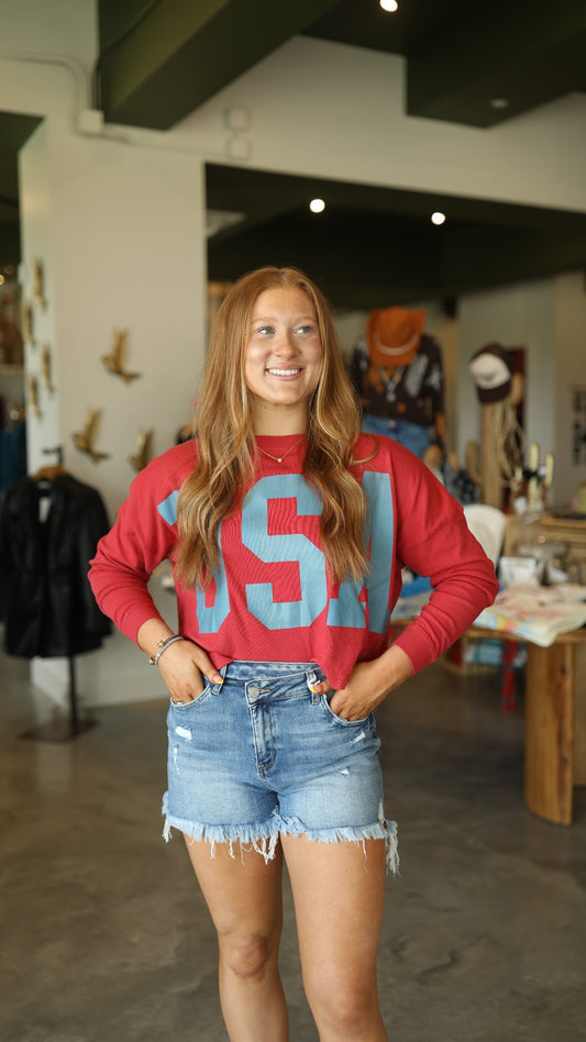 USA Long Sleeve Crop Shirt