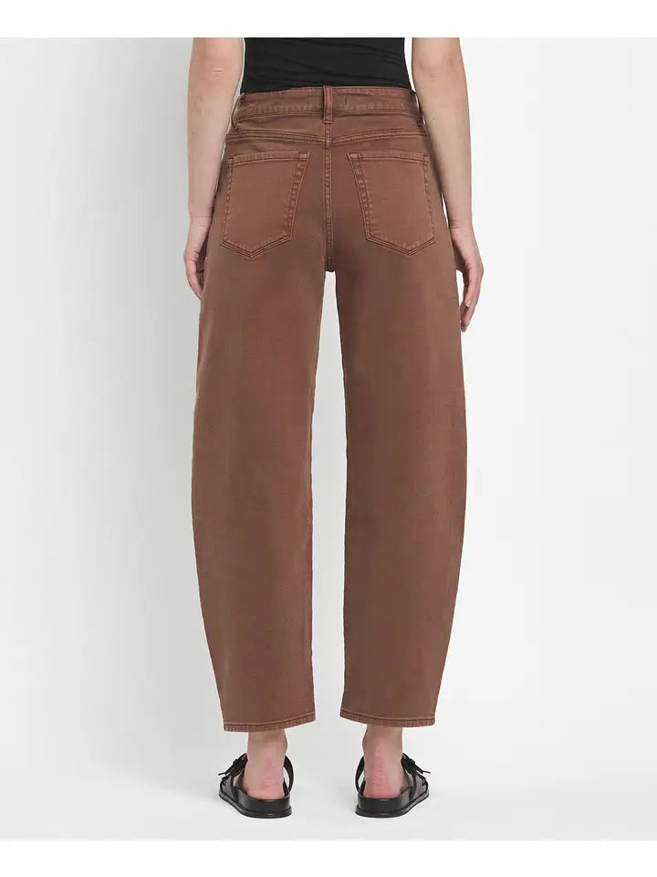 High Rise Brown Slim Barrel Jeans