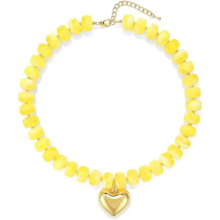 Resin Bead Necklace with Gold Heart