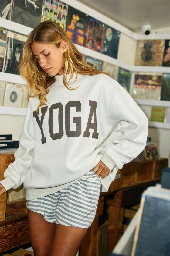 Pilates & Yoga' Print Reversible Mockneck Sweatshirt