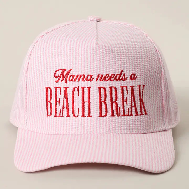 Mama Needs A Beach Break Embroidered Striped trucker Hat