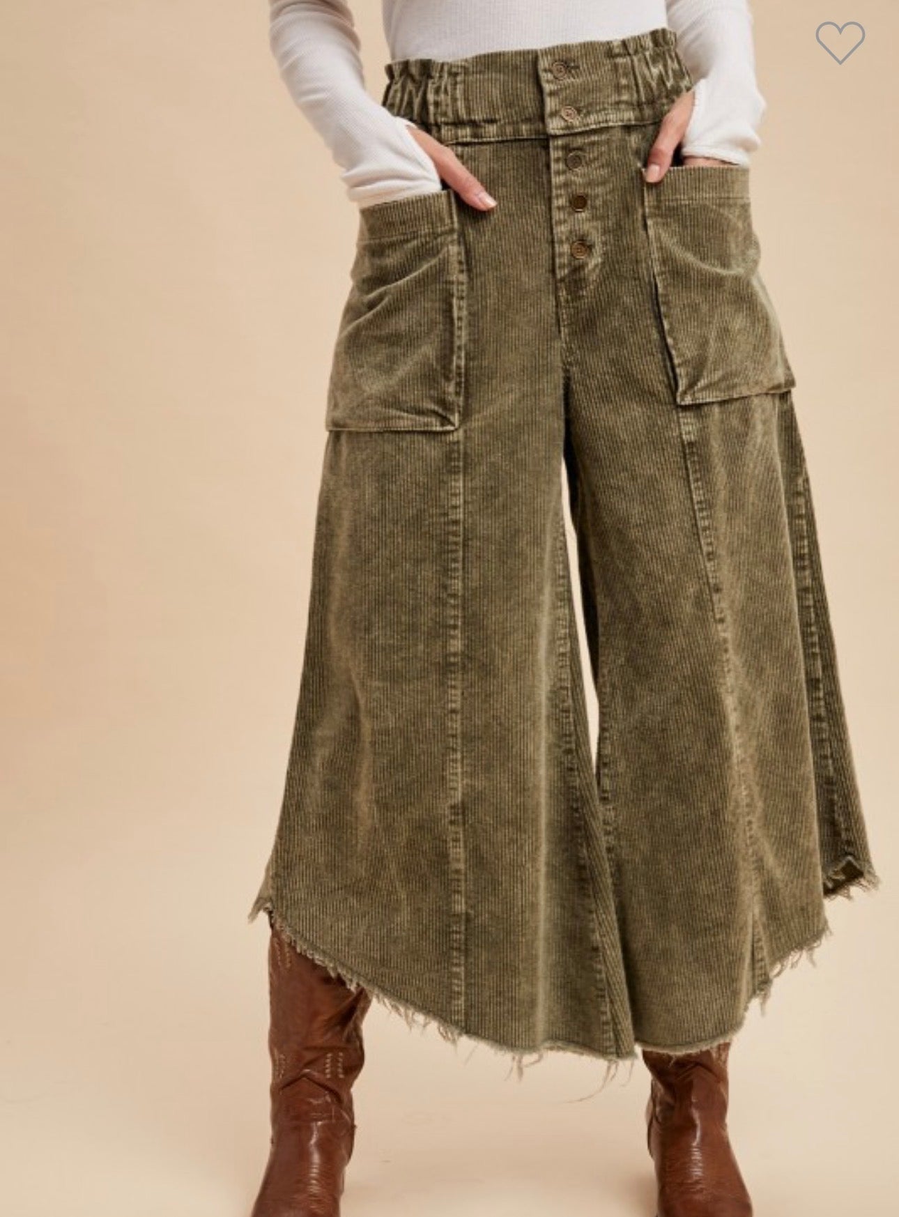 Olive Cropped Fray Pants