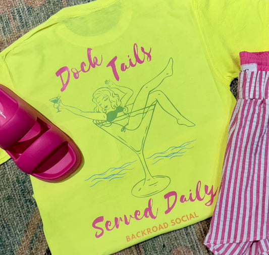 Dock Tails Served Daily Pocket Tee