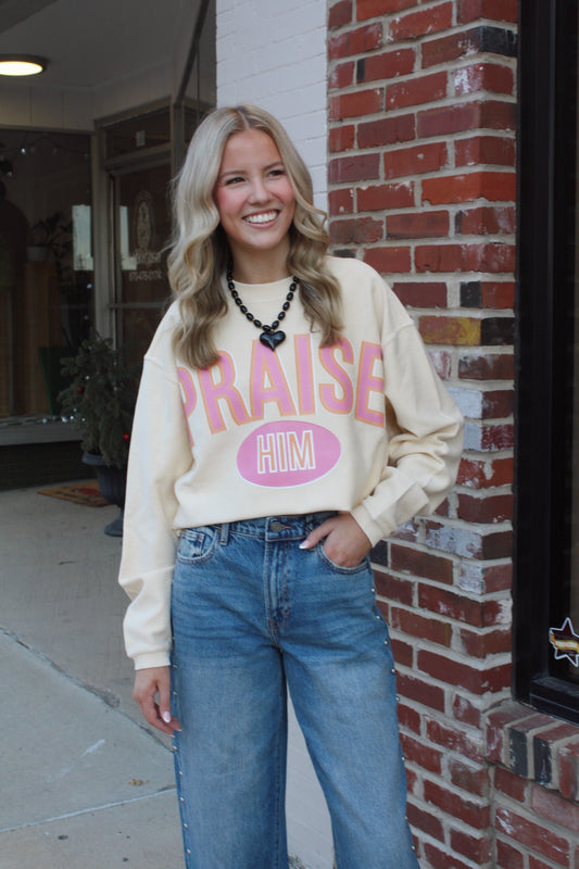 Praise Him Corded Crewneck
