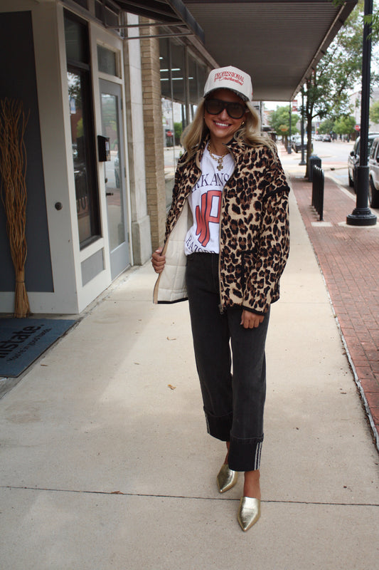 Leopard Piping Puffer Jacket