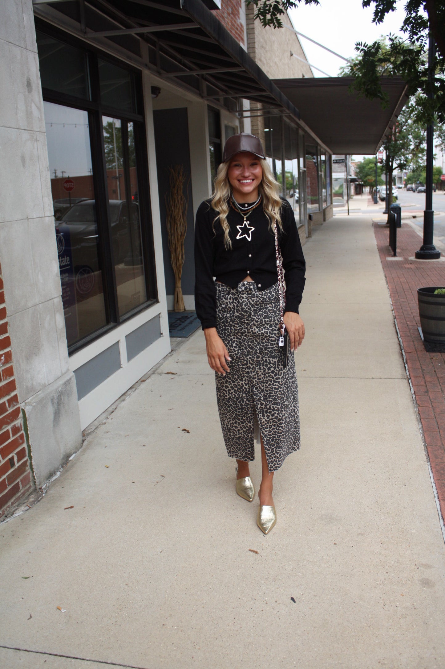 Leopard Print Slit Front Skirt