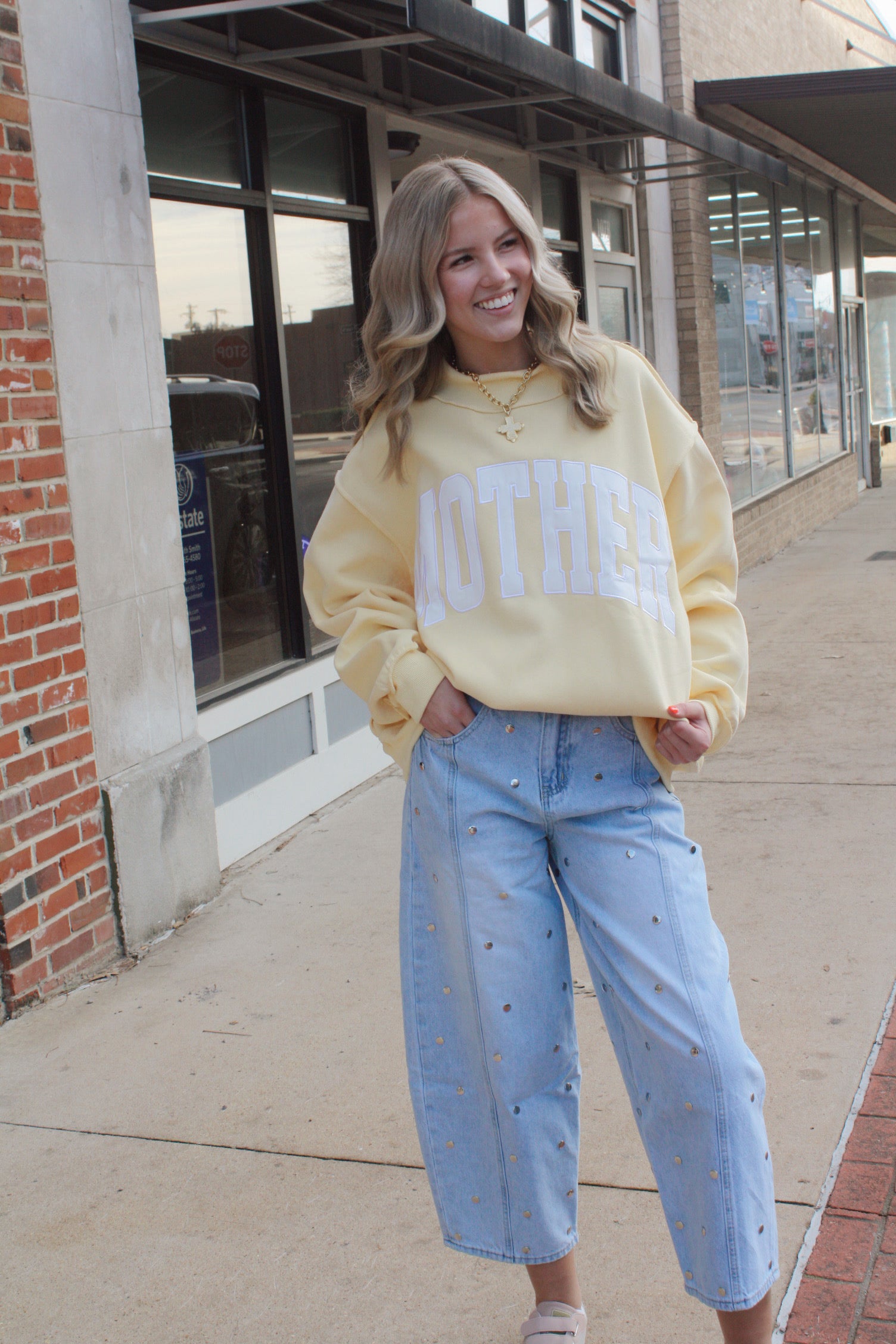 Mother Embroidered Mock Neck Sweatshirt - Oversized Cozy Fleece