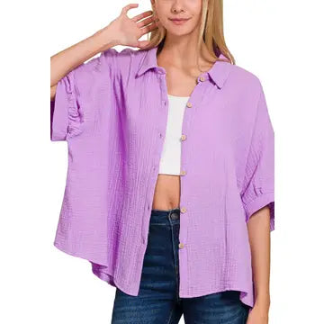 Gauze 3/4 Sleeve Button Up