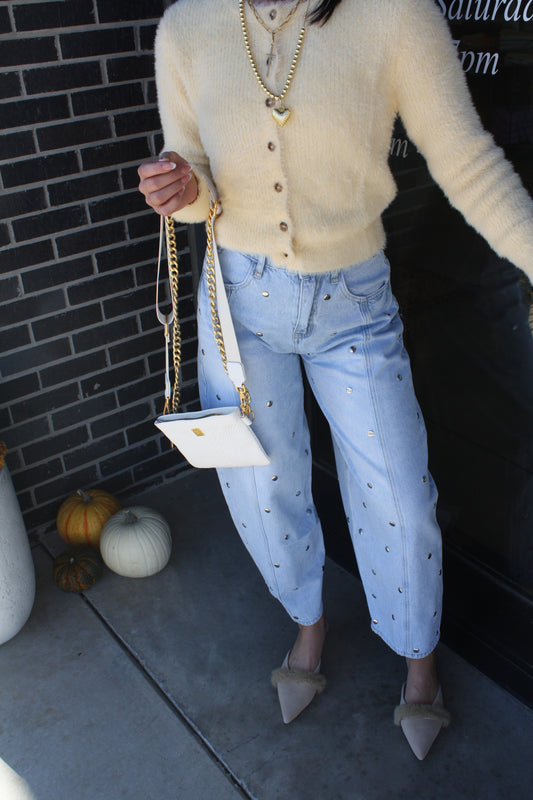 Studded Barrel Denim Jeans