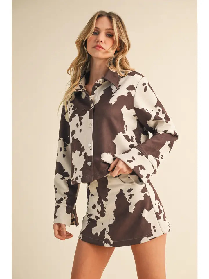 Cow Print Suede Jacket