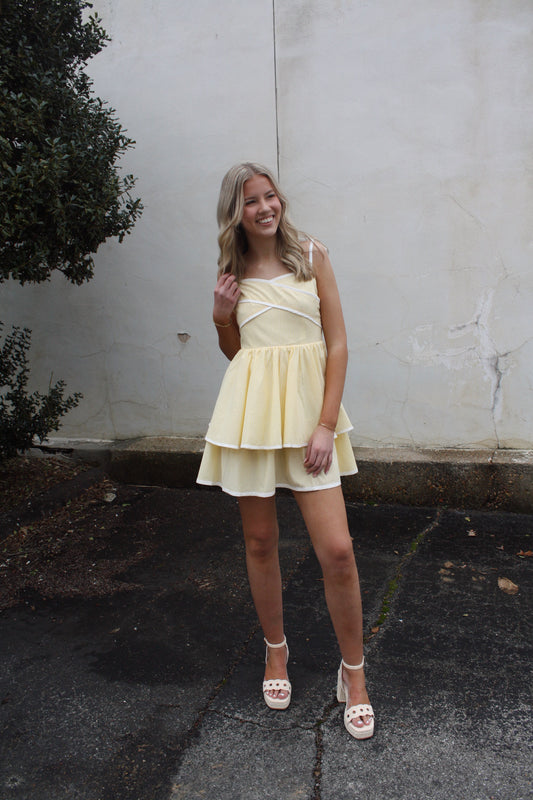 Ribbon Shoulder Strap with Contrast Binding Dress