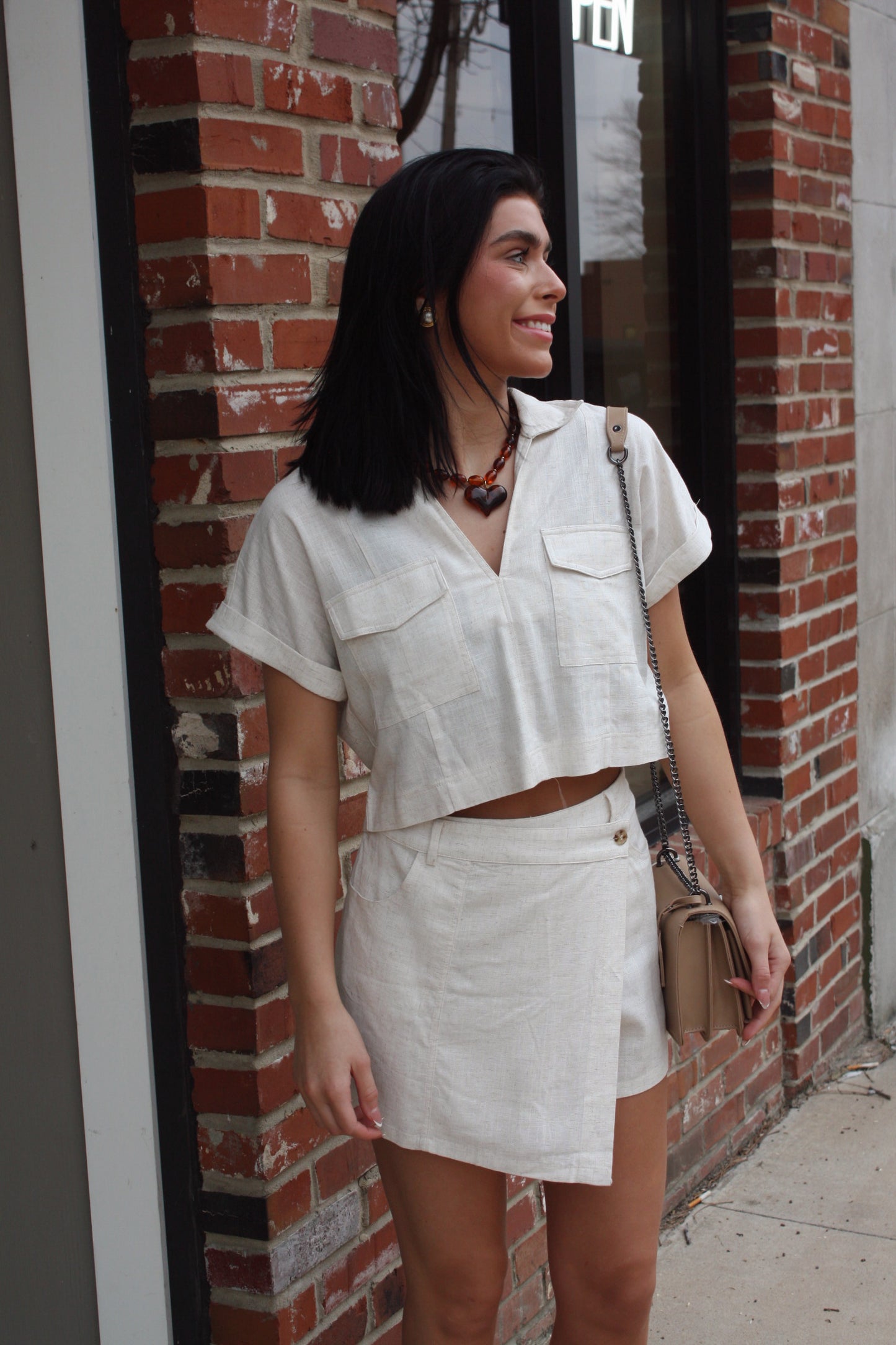 Natural Linen-Blend Wrap Skort