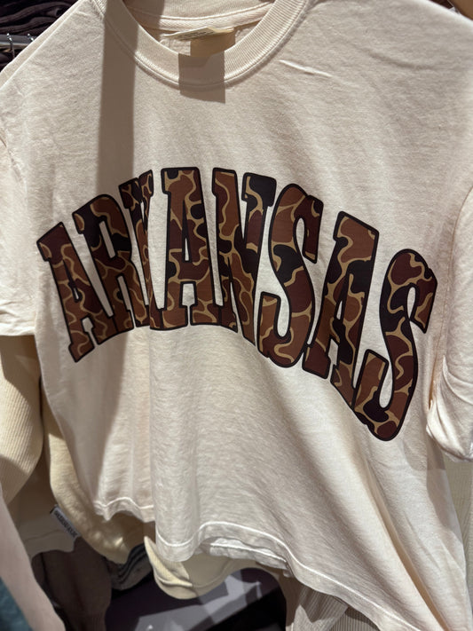 "Arkansas" Camo Crop TShirt
