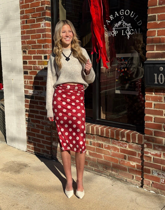 Polka Dot Midi Skirt- Wine