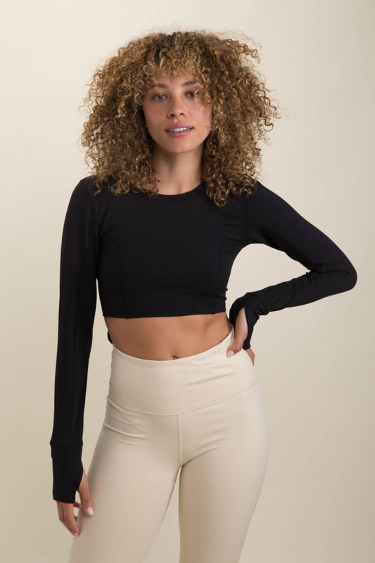 Crop Long-Sleeve Top with Tie-Back