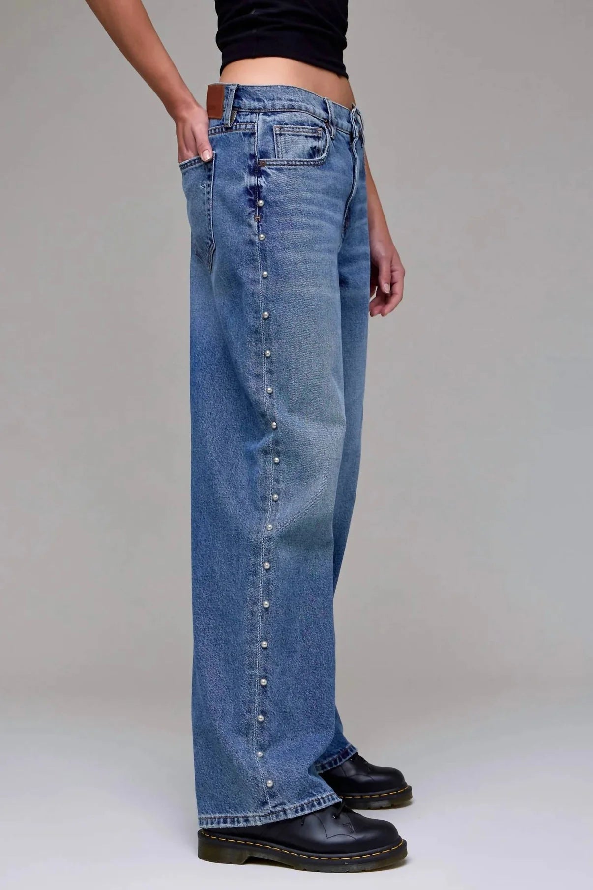 Blue Embellishment Oversized Baggy Jean